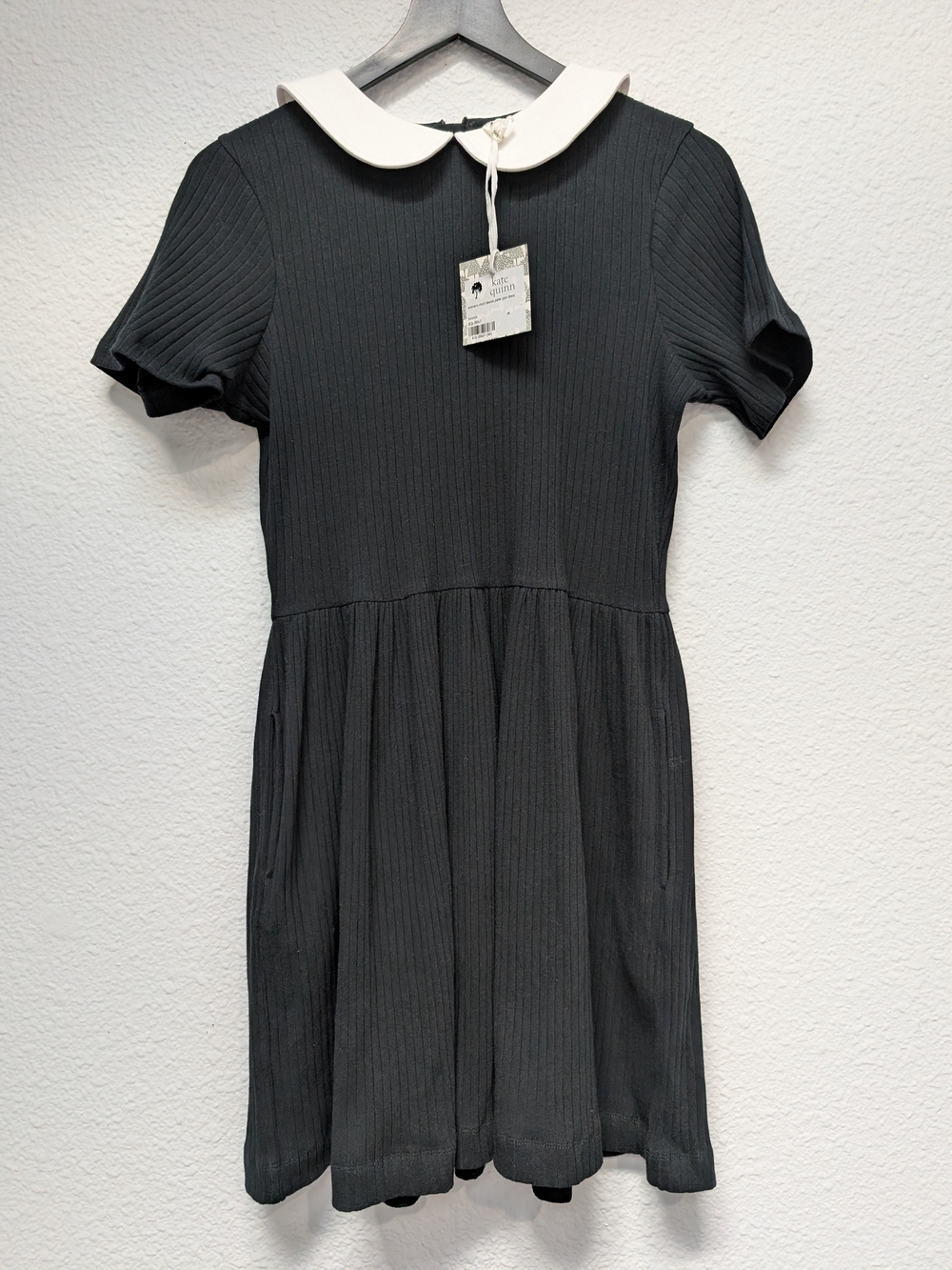 Kate Quinn Organic Cotton Wide Rib Wednesday Black Dress White Peter Pan Collar